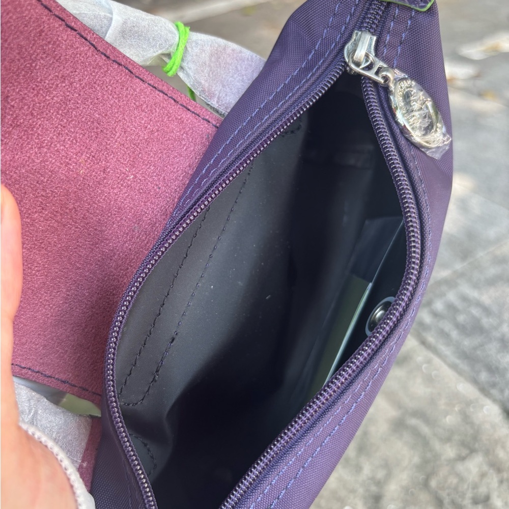 Longchamp mini top-handle bag in purple with lime trim - Picture 4 of 5